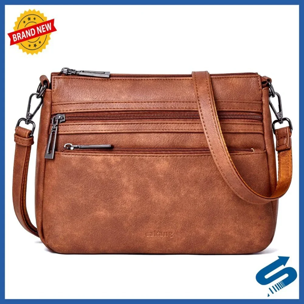 Vegan Leather Crossbody Bag Adjustable Strap Multiple Pockets Lightweight